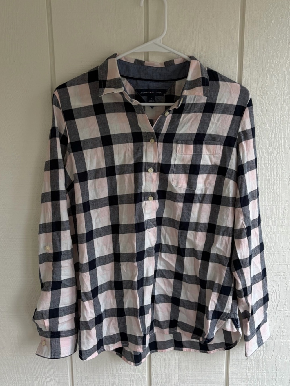 Tommy Hilfiger Black and Light Pink Plaid Button-Down Shirt